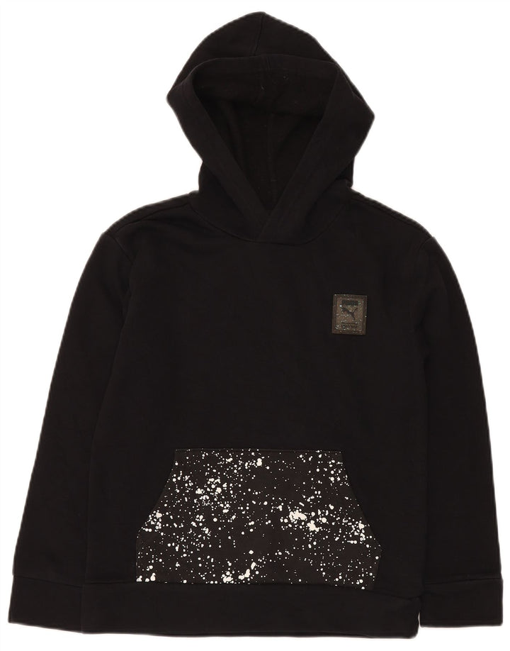 PUMA Sudadera con capucha gráfica para niños de 10 a 11 años, talla mediana, color negro con lunares