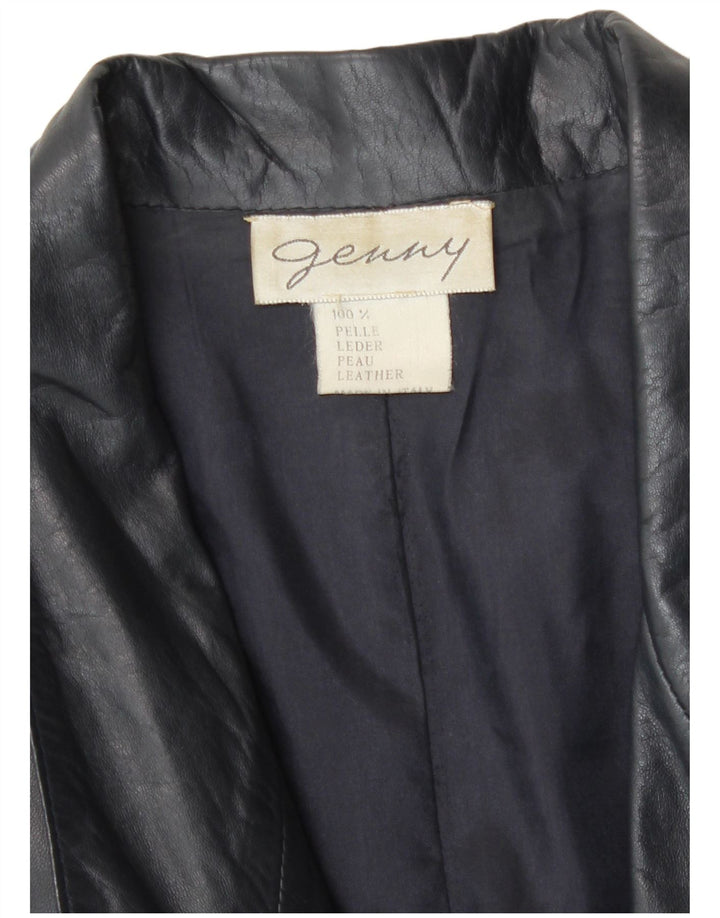 Genny Chaqueta de cuero para mujer UK 46 Large Cuero azul marino
