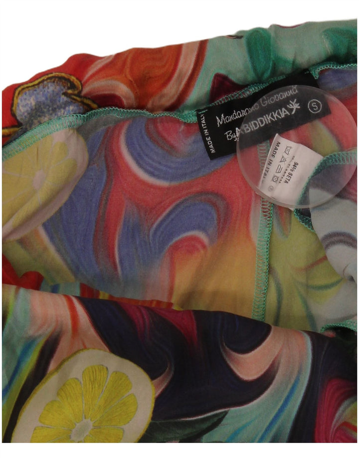 Vintage mujer patrón abstracto pantalones acampanados pequeños W26 L29 multicolor