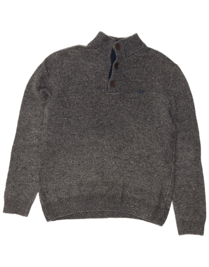 Crew Clothing Jersey con cuello y botones para hombre de lana de cordero moteada en gris medio