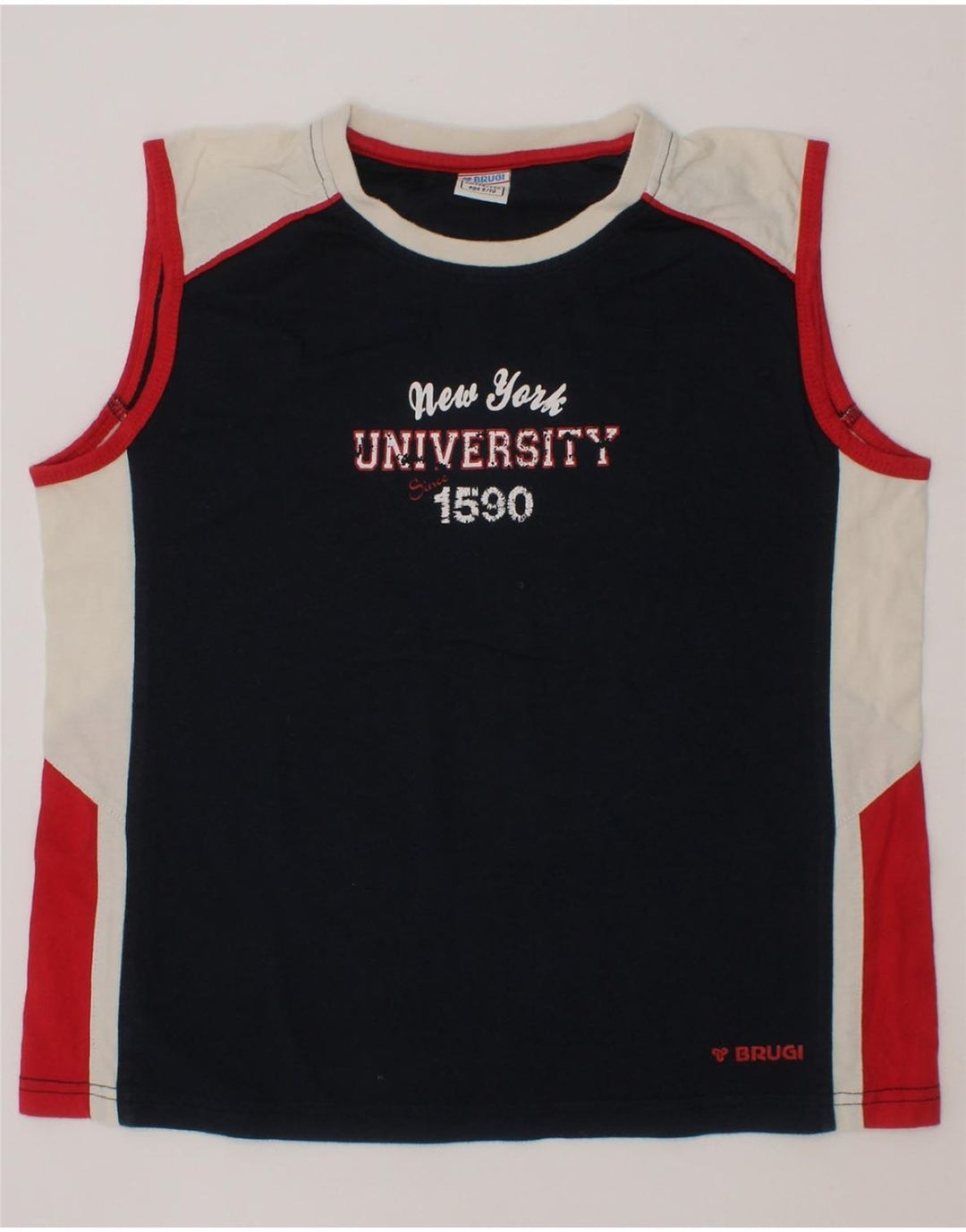 BRUGI Boys Graphic Vest Top 9-10 Years Navy Blue Colourblock Vintage Brugi and Second-Hand Brugi from Messina Hembry 