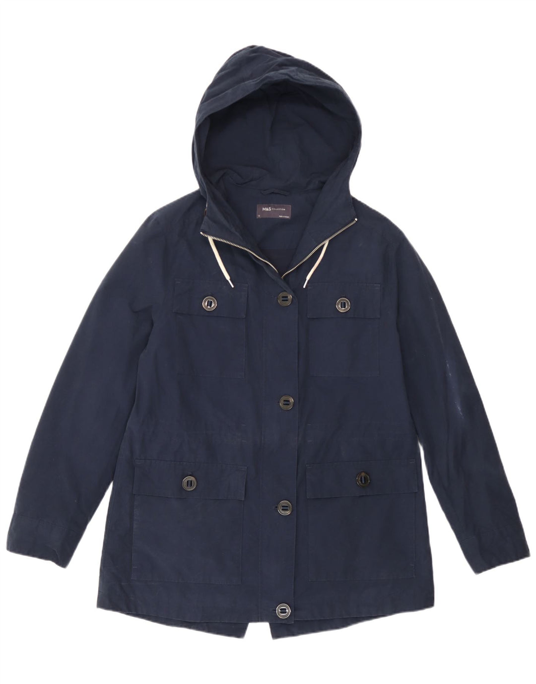 Marks & Spencer Chaqueta utilitaria con capucha para mujer UK 12 Medium Azul marino Algodón