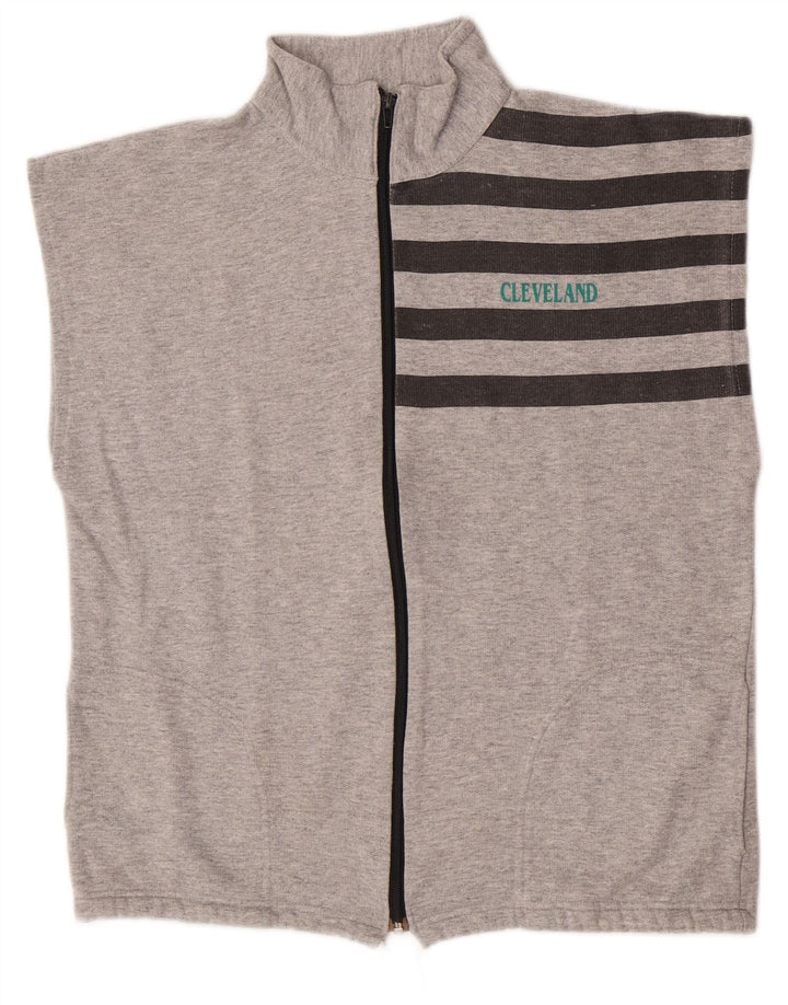 Vintage hombres sin mangas chándal top chaqueta medio gris rayas