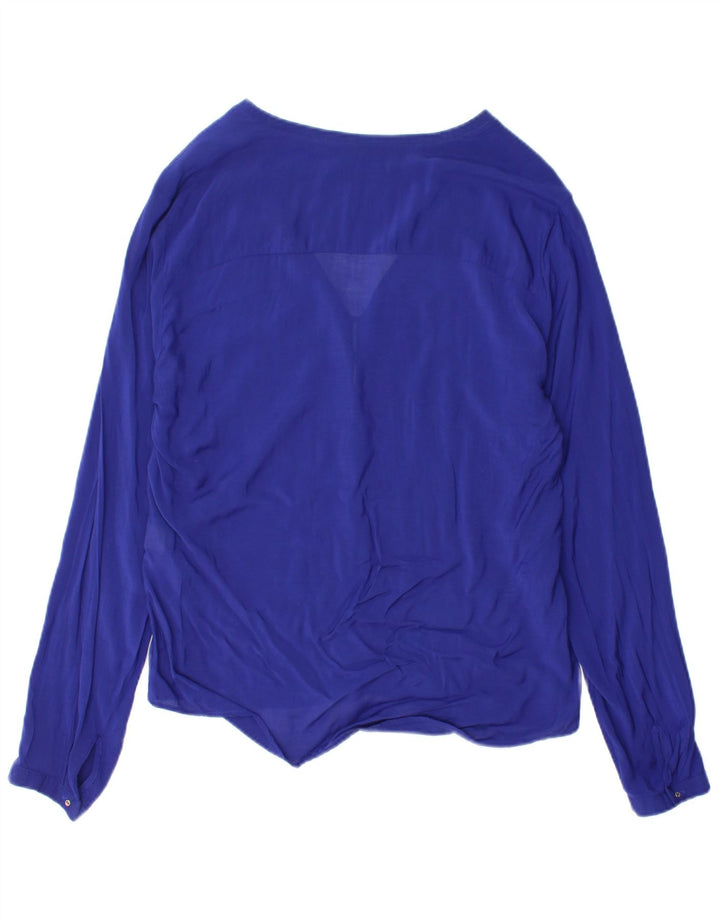 ZARA Womens Long Sleeve Blouse Top UK 14 Large Blue Viscose
