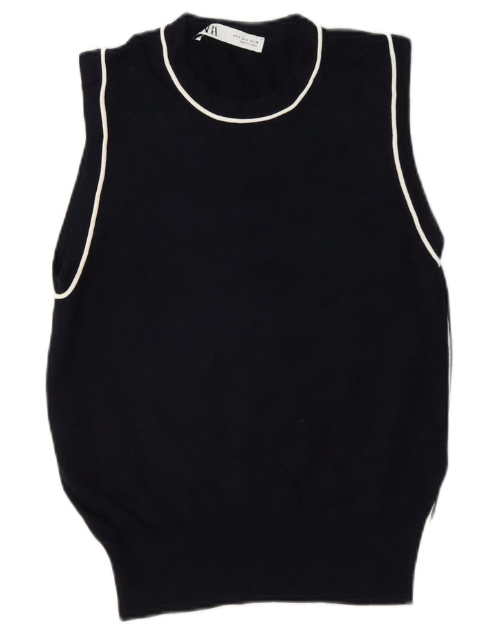 Zara Mujer Chaleco Tank Top UK 10 Small Viscosa Negra