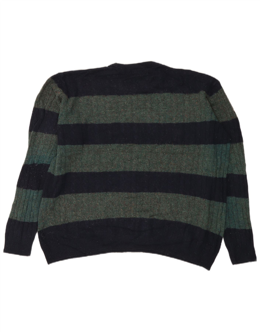 Marks & Spencer Jersey de Cuello Redondo para Hombre XL Lana a Rayas Verde