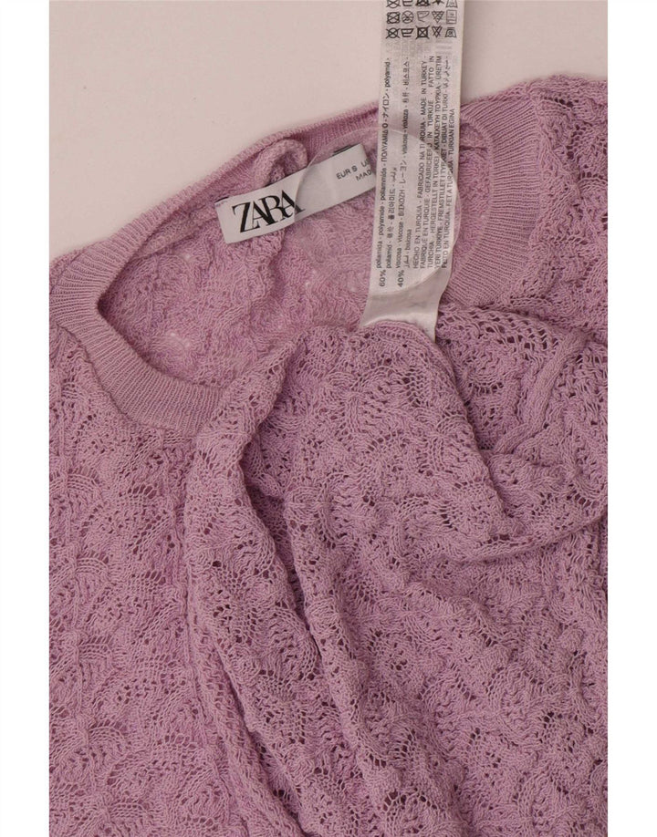 Zara Mujer Crop Top Manga Larga UK 10 Small Púrpura Poliamida
