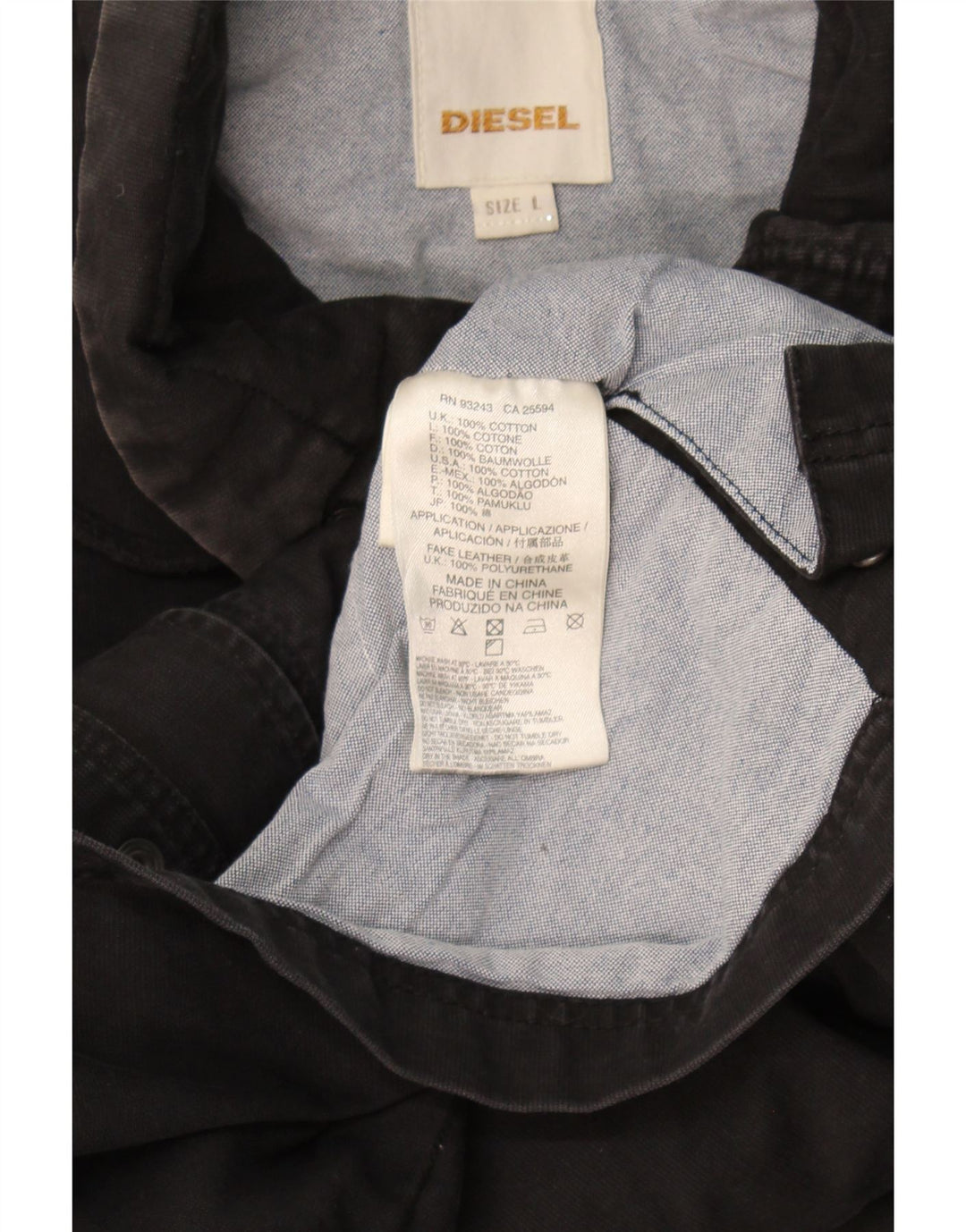 Diesel Chaqueta militar para hombre UK 40 Large Algodón negro