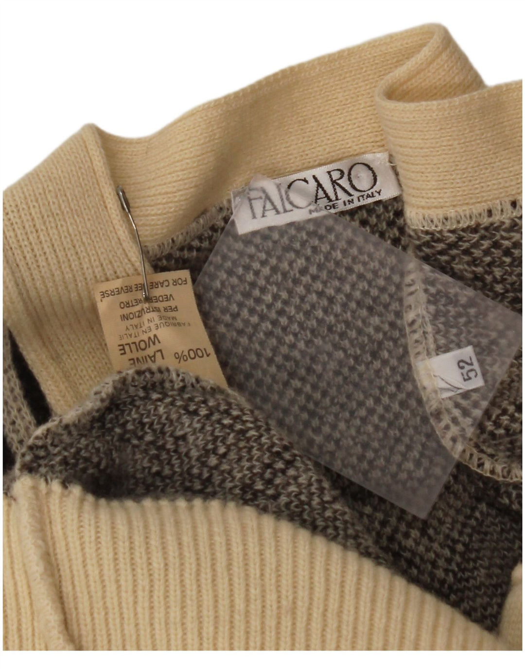 FALCARO Cárdigan para hombre IT 52 Large Beige Geométrico Lana