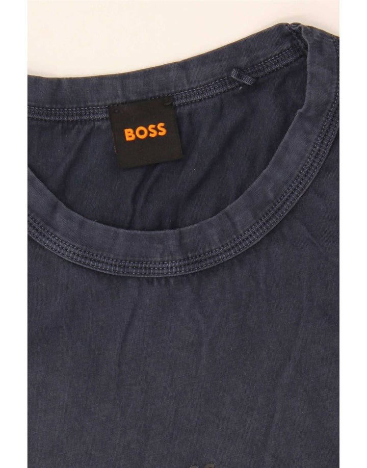 Hugo Boss Hombre Camiseta Top Medium Azul Marino Algodón