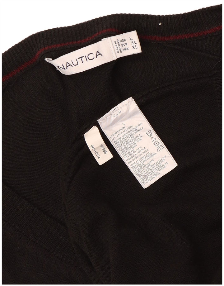 Nautica Jersey con cuello en V para hombre, talla grande, algodón negro