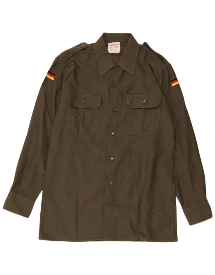 Vintage hombres Alemania camisa militar tamaño 39/40 medio caqui poliéster