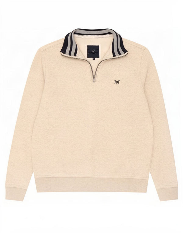 Crew Clothing - Sudadera con cuello y cremallera para hombre, jersey de algodón moteado en beige medio