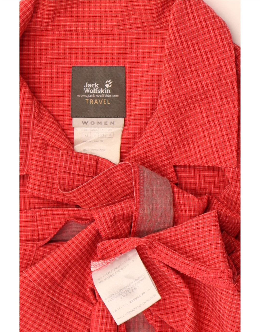 Jack Wolfskin Camisa de manga corta para mujer UK 8 Small Red Check Poliéster