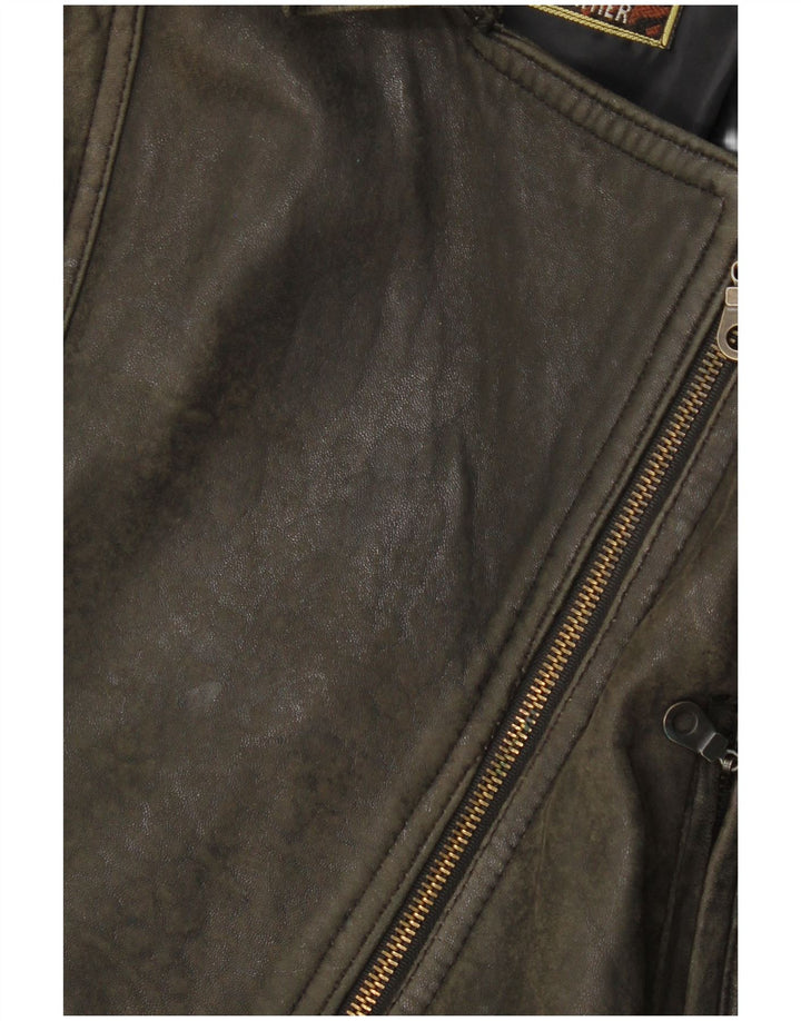 Vintage mujer cuero oversized biker chaqueta Reino Unido 10 pequeño cuero marrón