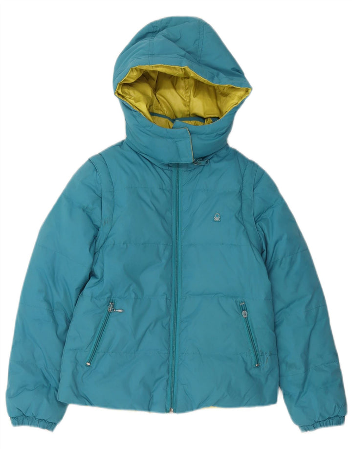 Benetton Chaqueta Acolchada Reversible Con Capucha Niña 7-8 Años Azul Mediano