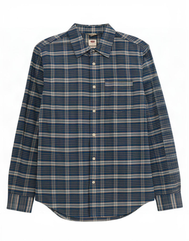 Levi's Camisa estándar para hombre de algodón a cuadros azul marino pequeña