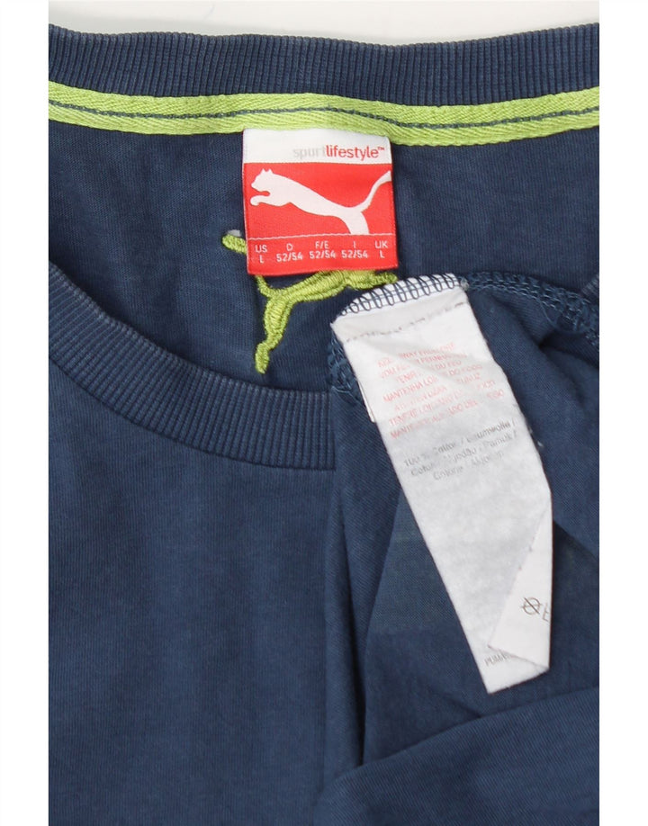PUMA Mens Graphic T-Shirt Top Large Blue Cotton Vintage Puma and Second-Hand Puma from Messina Hembry 