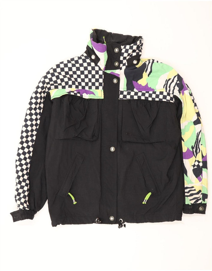 Sergio Tacchini Chaqueta cortavientos para mujer IT 44 Mediano Negro Geométrico