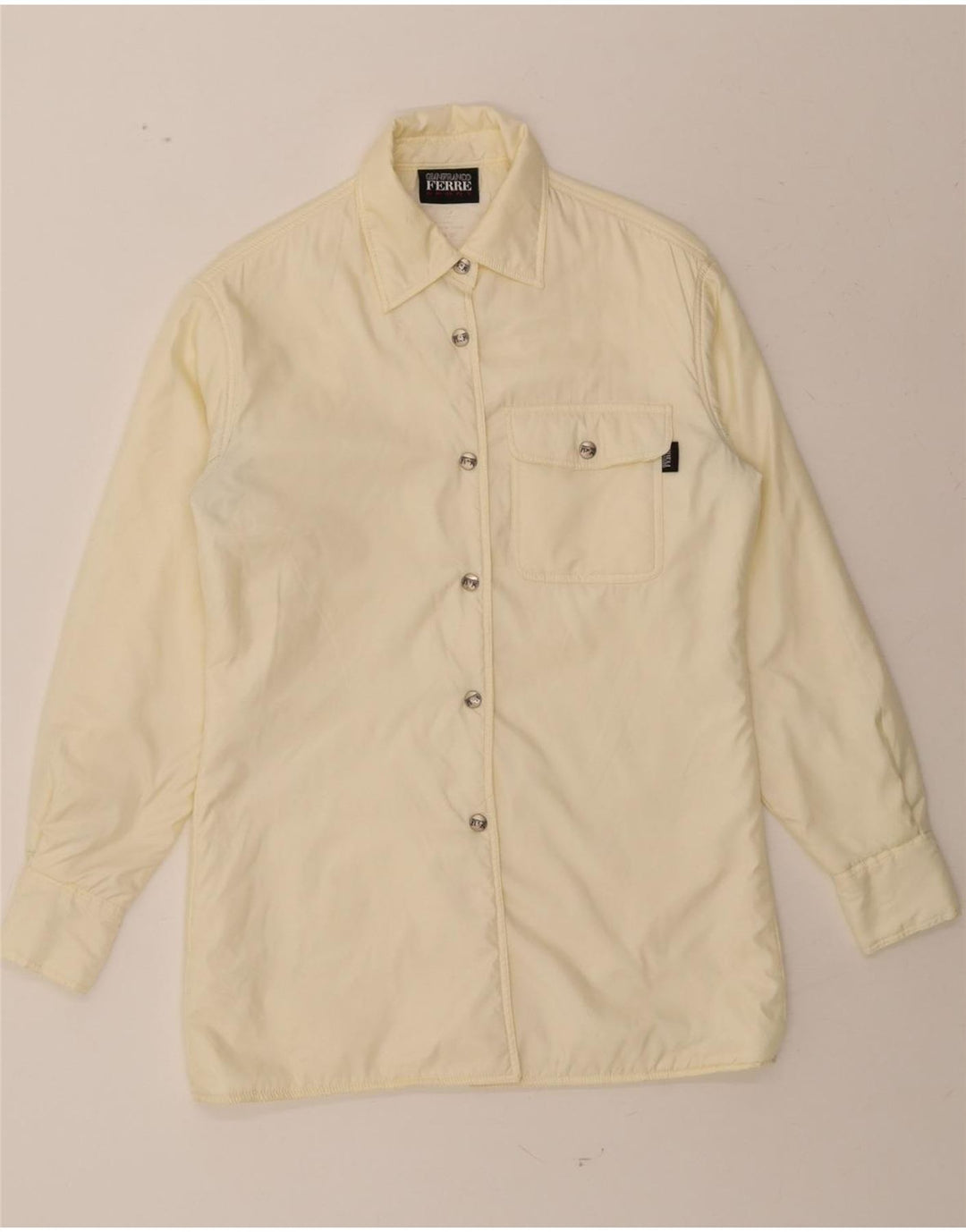 GIANFRANCO FERRE Womens Shirt UK 10 Small Off White Nylon Vintage Gianfranco Ferre and Second-Hand Gianfranco Ferre from Messina Hembry 
