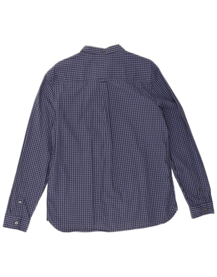 Lyle & Scott Camisa para hombre grande de algodón a cuadros azul marino