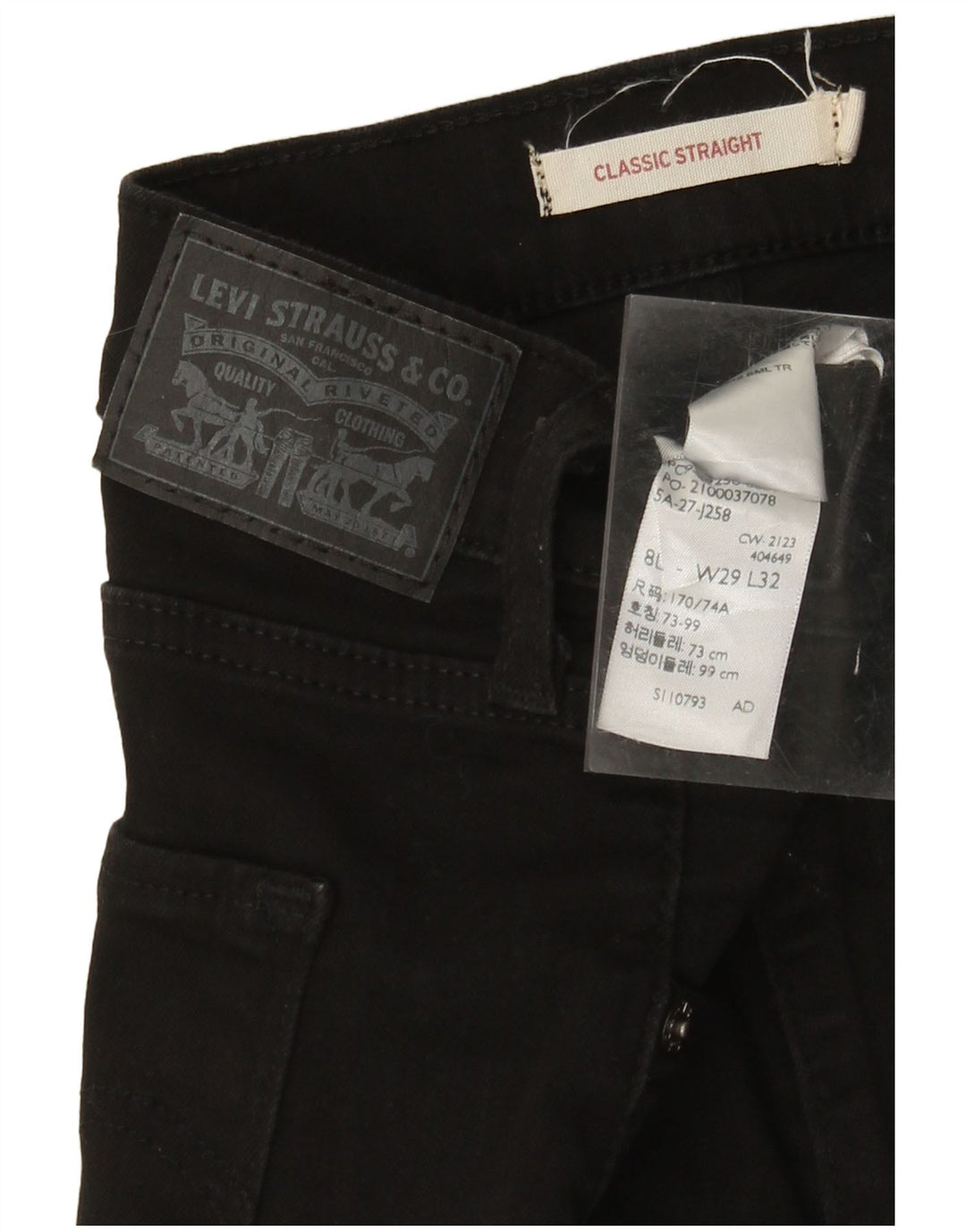 LEVI'S Vaqueros Rectos Clásicos Para Mujer W29 L32 Algodón Negro