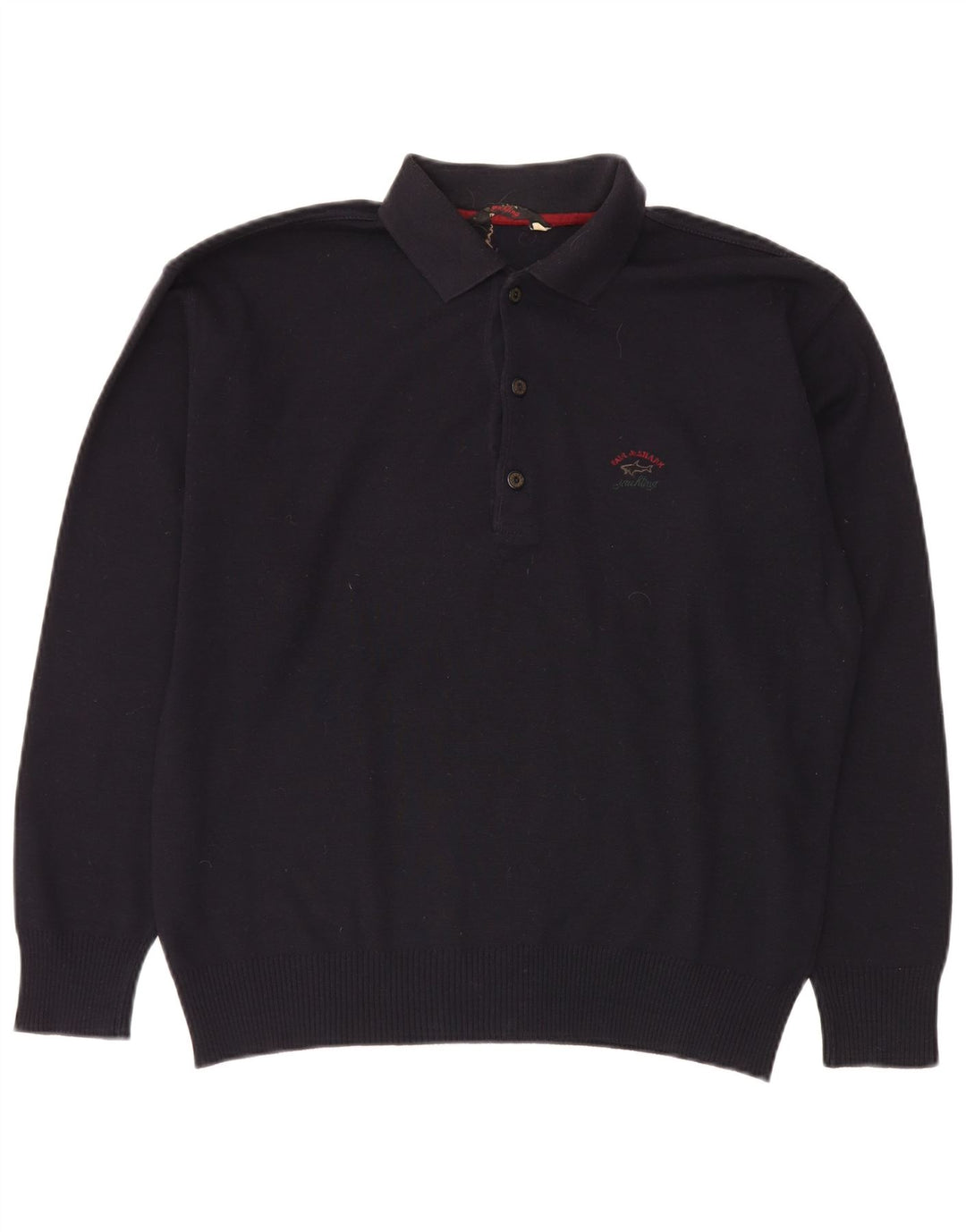 Paul & Shark Jersey de cuello tipo polo para hombre de lana azul marino mediano