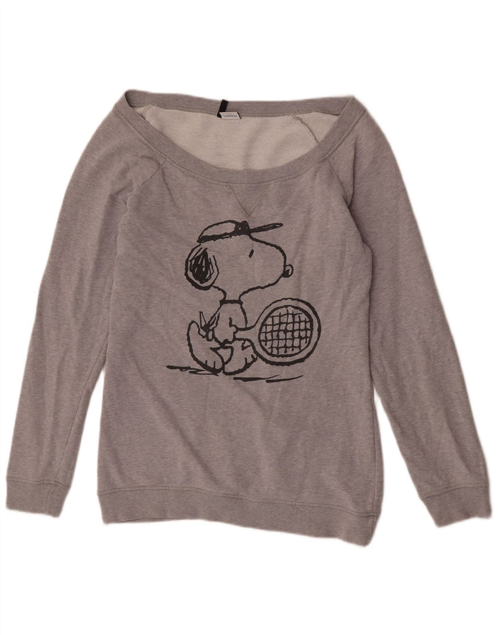 Benetton Mujer Peanuts Graphic Sudadera Jumper UK 44 Gris Medio