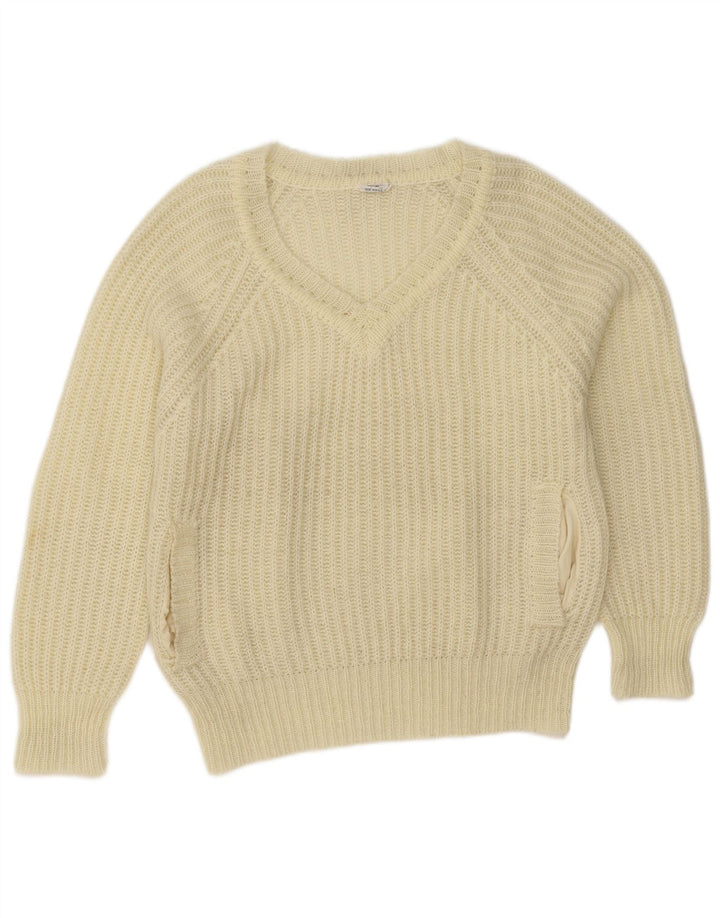 Vintage mujer V-cuello jumper suéter EU 38 medio apagado acrílico blanco