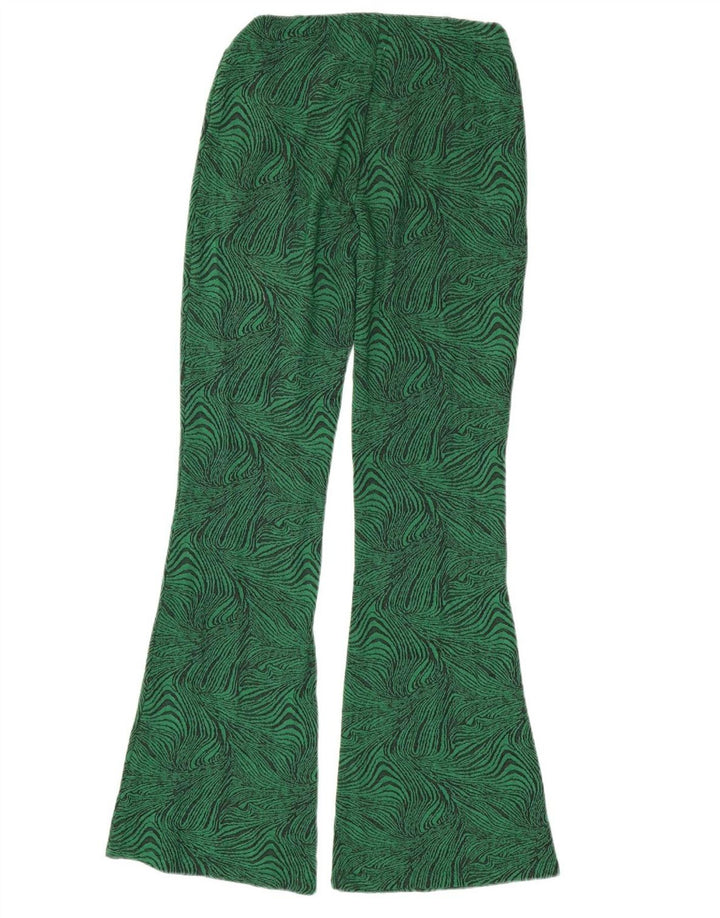 ZARA Mujer Pantalón Casual Acampanado Pequeño W26 L33 Estampado Animal Verde