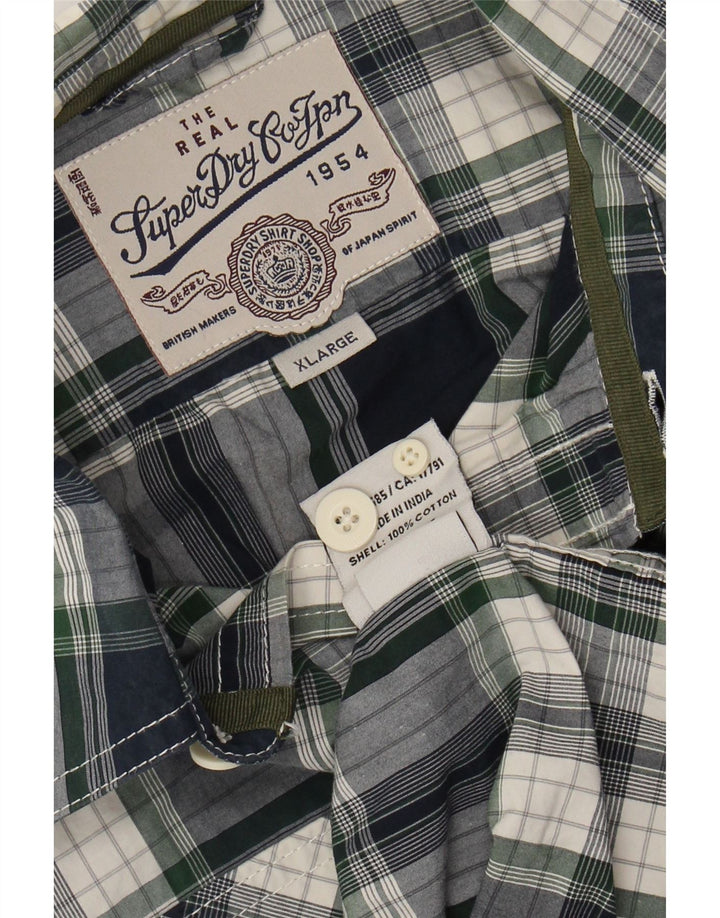 SUPERDRY Camisa Hombre XL Azul Marino Cuadros Algodón