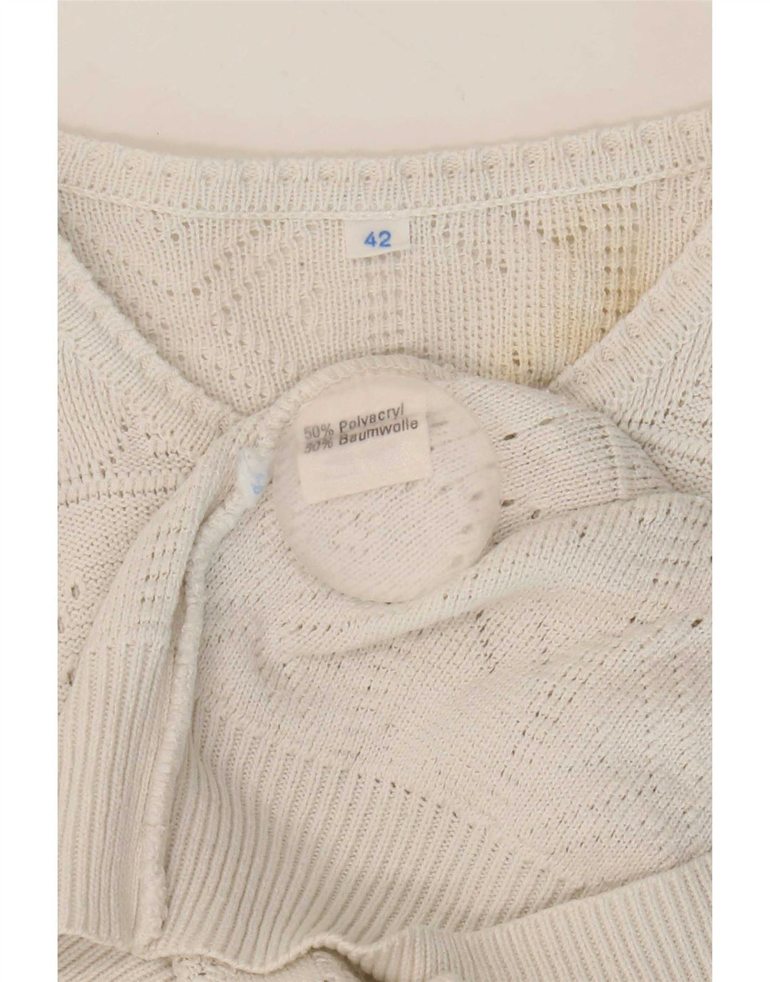 Vintage mujer botón cuello jersey suéter IT 42 acrílico blanco medio