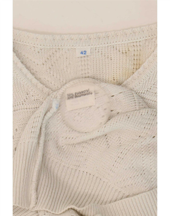Vintage mujer botón cuello jersey suéter IT 42 acrílico blanco medio