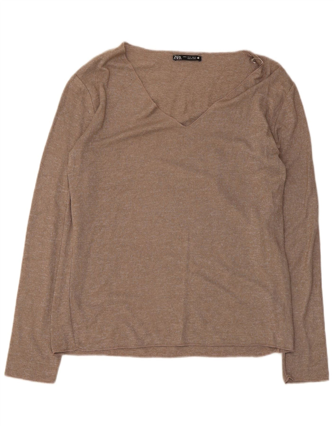 Zara Mujer Top Manga Larga UK 42 Viscosa Marrón Medio