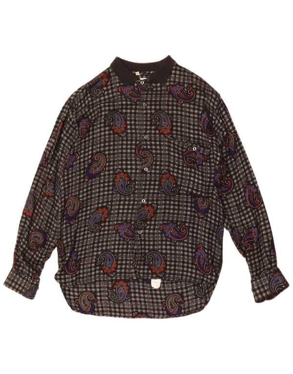 Camisa de franela vintage para hombre Viscosa paisley negra mediana