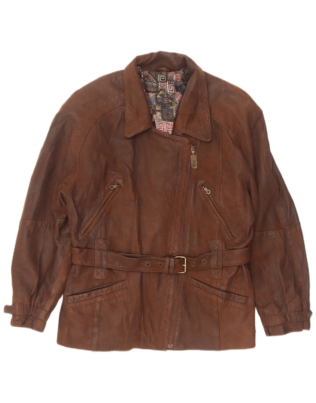 Chaqueta biker de cuero vintage para mujer IT 42 Marrón medio