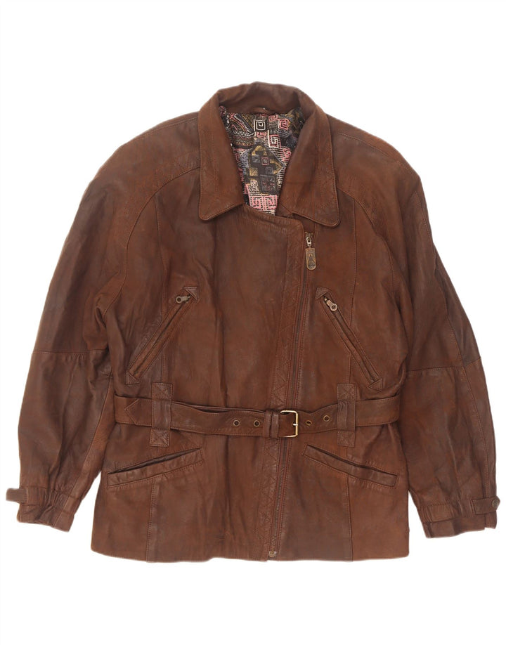 Chaqueta biker de cuero vintage para mujer IT 42 Marrón medio