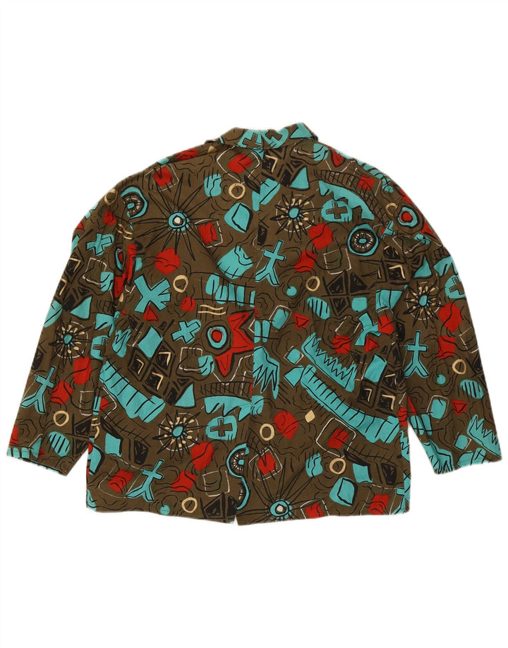 Vintage mujer patrón abstracto 1 botón Blazer chaqueta Reino Unido 14 grande caqui