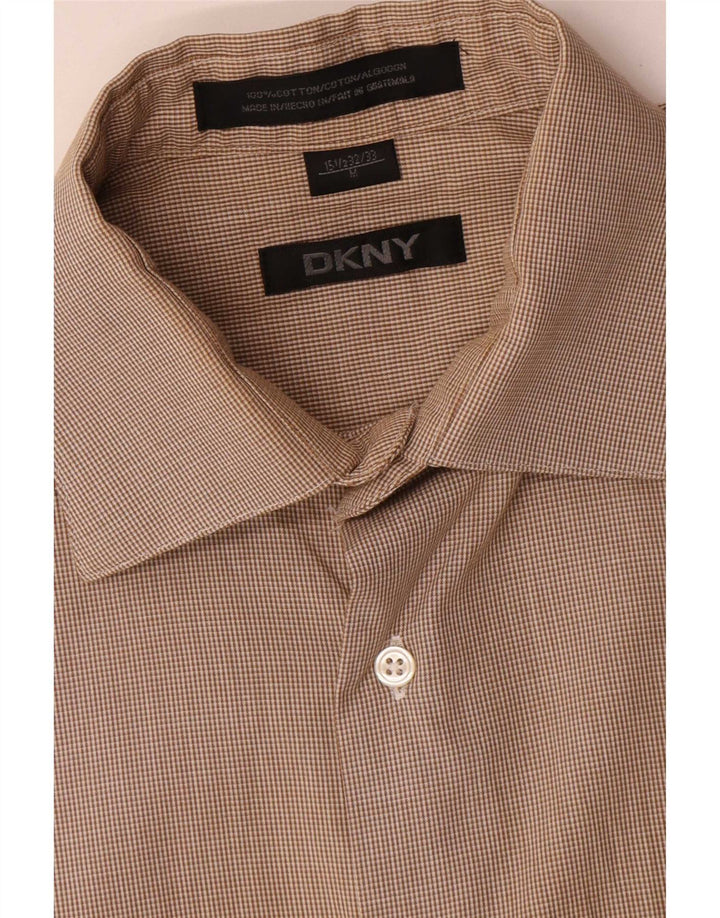 Camisa Dkny para hombre talla 15 1/2 algodón a cuadros marrón medio