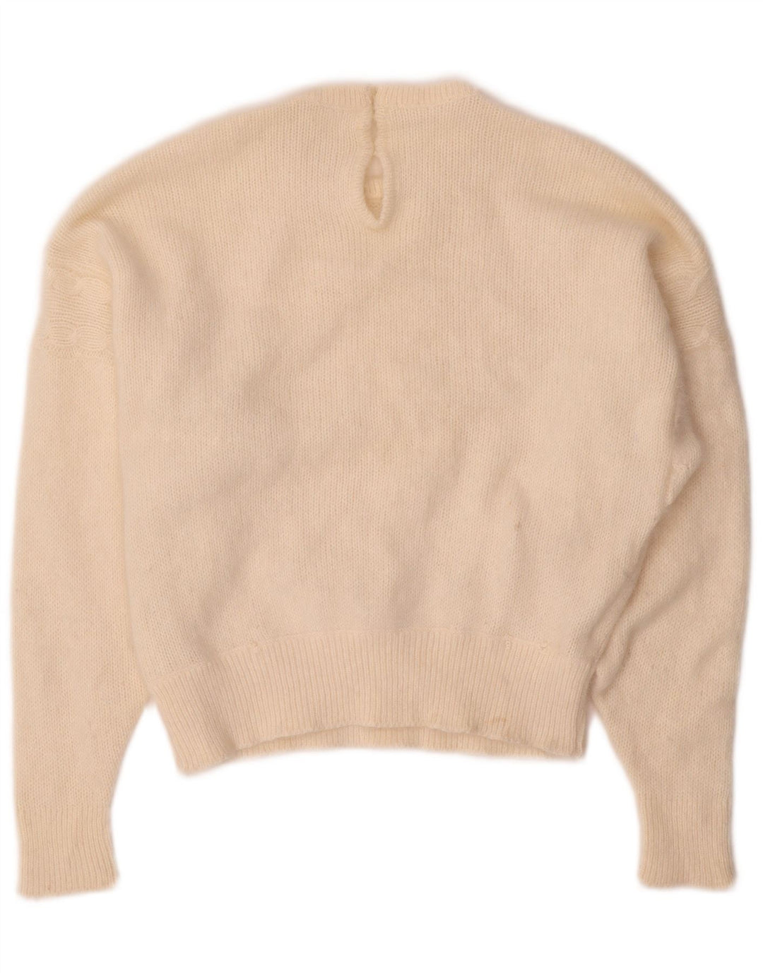 VINTAGE Mujer Crew Neck Jumper Suéter Reino Unido 14 Medio Blanco Apagado