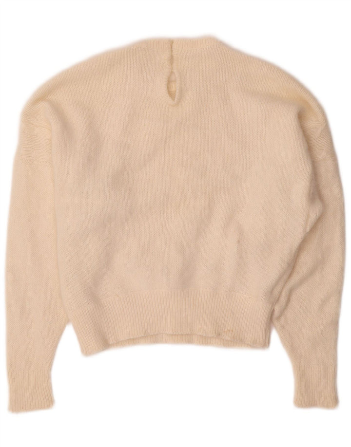 VINTAGE Mujer Crew Neck Jumper Suéter Reino Unido 14 Medio Blanco Apagado