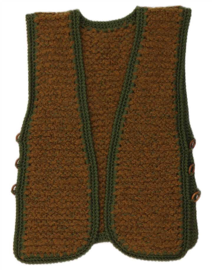 Vintage mujer sin mangas abierto cardigan suéter Reino Unido 10 pequeño marrón