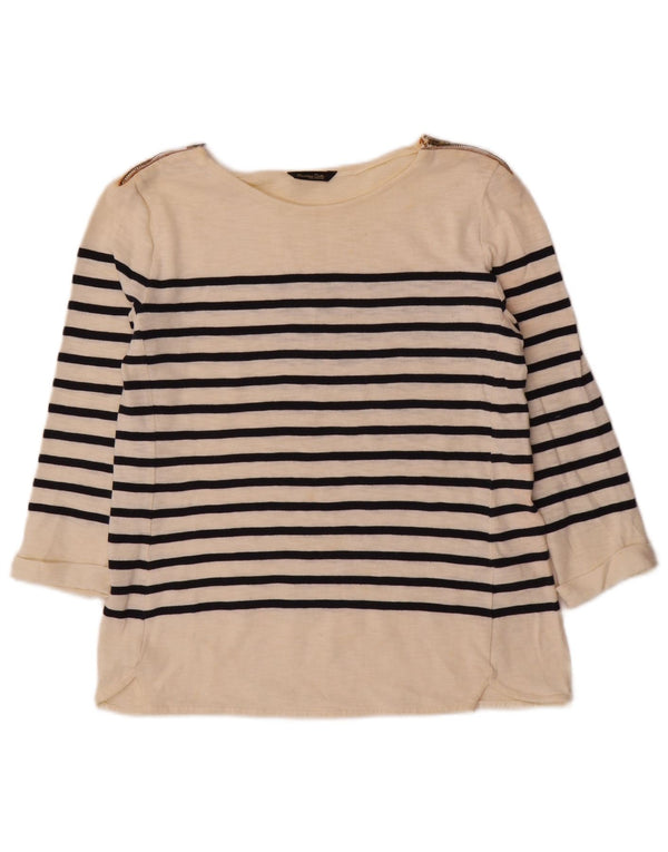 Massimo Dutti Top Mujer Manga 3/4 UK 40 Medio Algodón Rayas Blanco Roto