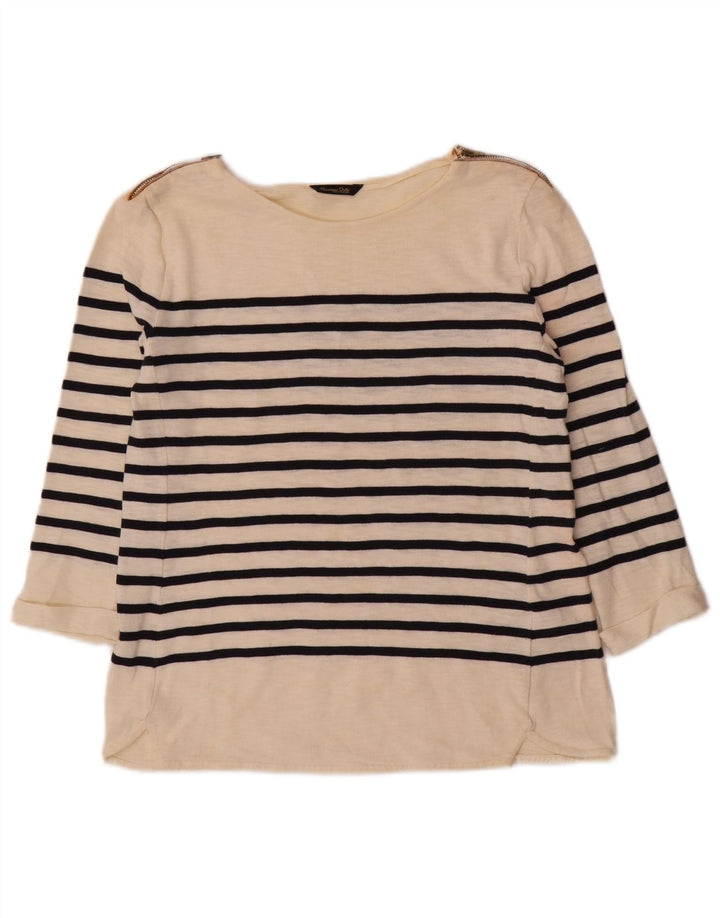 Massimo Dutti Top Mujer Manga 3/4 UK 40 Medio Algodón Rayas Blanco Roto