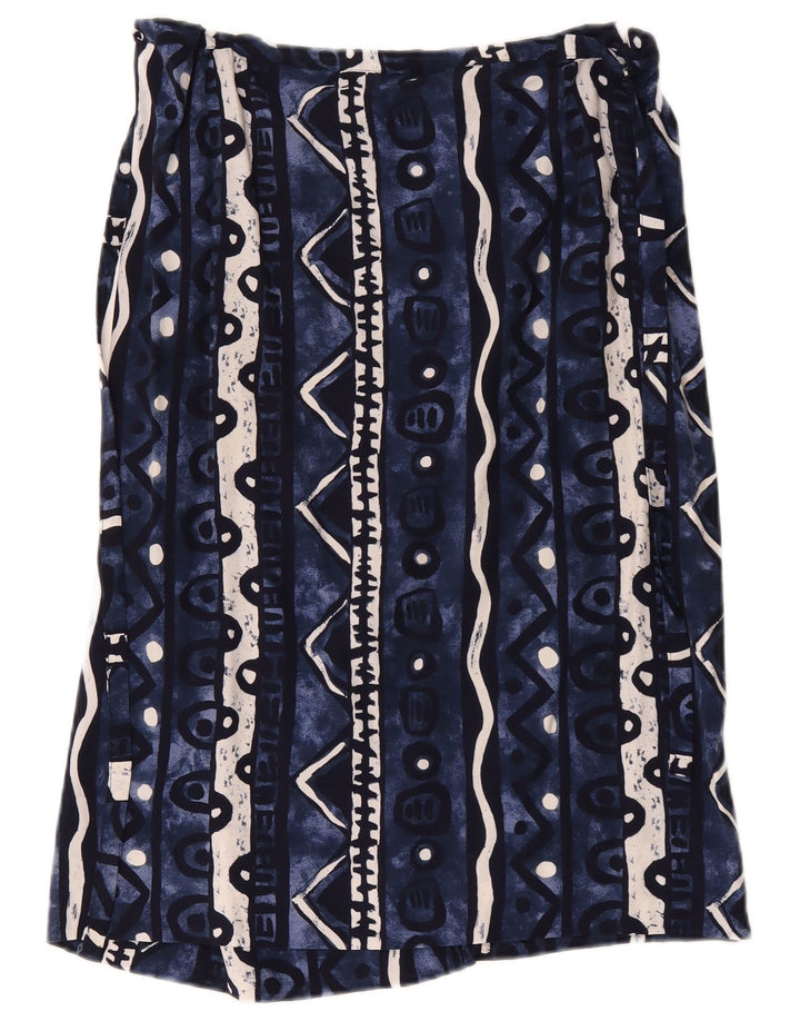 Vintage mujer abrigo falda W34 grande azul marino geométrico
