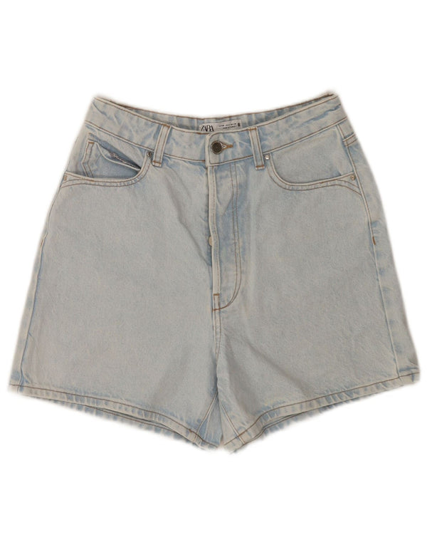 Zara Pantalones cortos vaqueros de cintura alta para mujer EU 38 Small W28 Azul