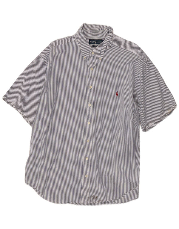Ralph Lauren - Camisa de manga corta para hombre, ajuste clásico, talla 2XL, algodón a rayas azules