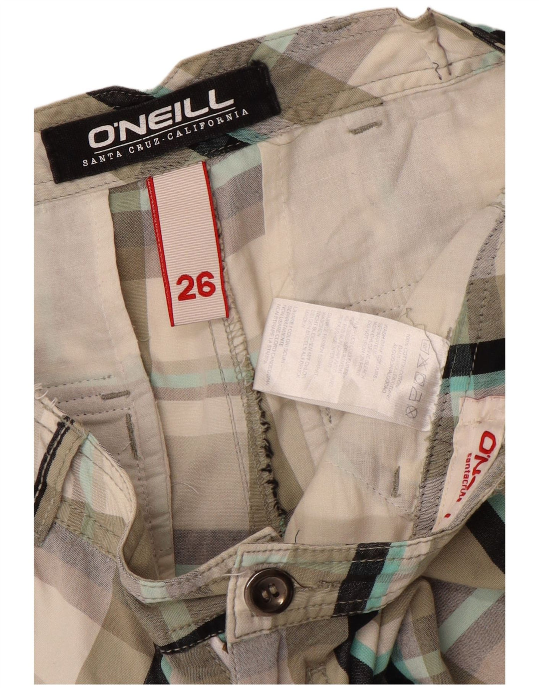 O'NEILL Pantalones cortos chinos para mujer W26 Algodón a cuadros gris pequeño