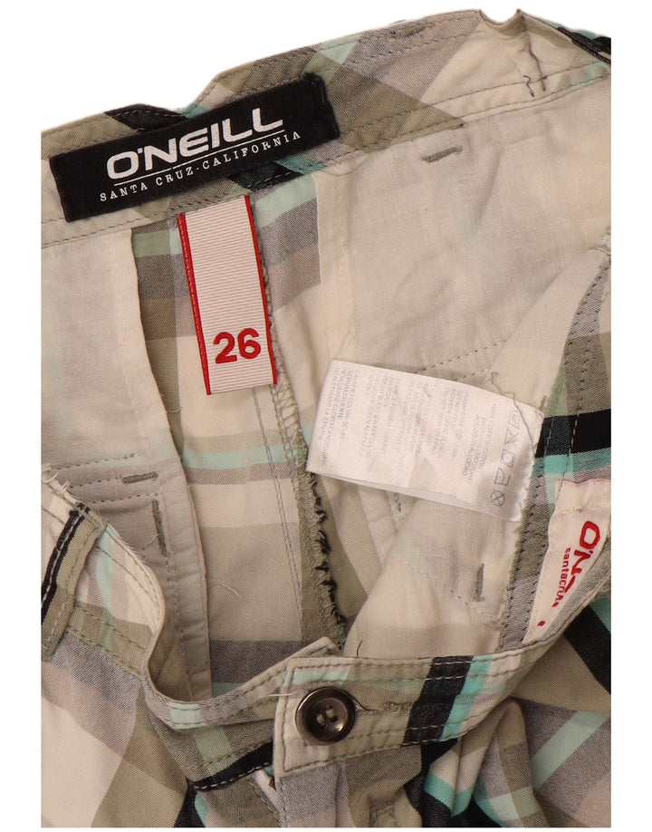 O'NEILL Pantalones cortos chinos para mujer W26 Algodón a cuadros gris pequeño