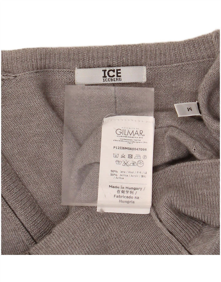 ICEBERG Suéter tipo cárdigan largo para mujer UK 14 Lana gris medio